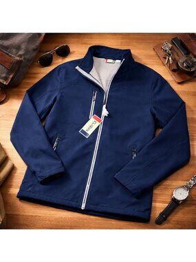 Clique Men's Large Navy Blue Softshell Jacket Full Zip Fleece Lined NWT